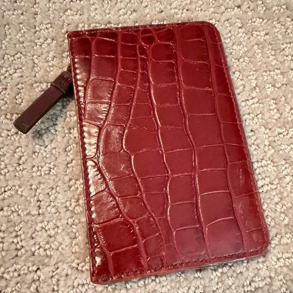 Tory Burch Robinson croc embossed leather Two-Tone Red and Pink Croc Card Case - Picture 5 of 5